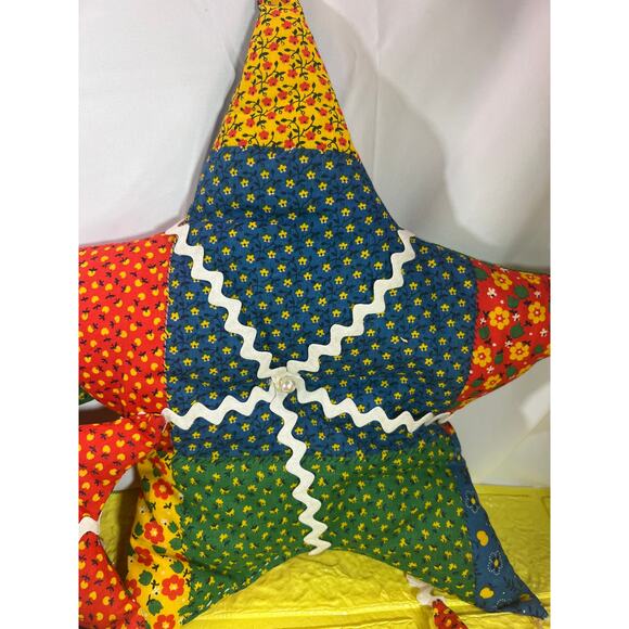 Vintage Christmas Hand Sewn Cloth Fabric Stuffed Star Ornaments Tree Set 11 - Picture 7 of 16